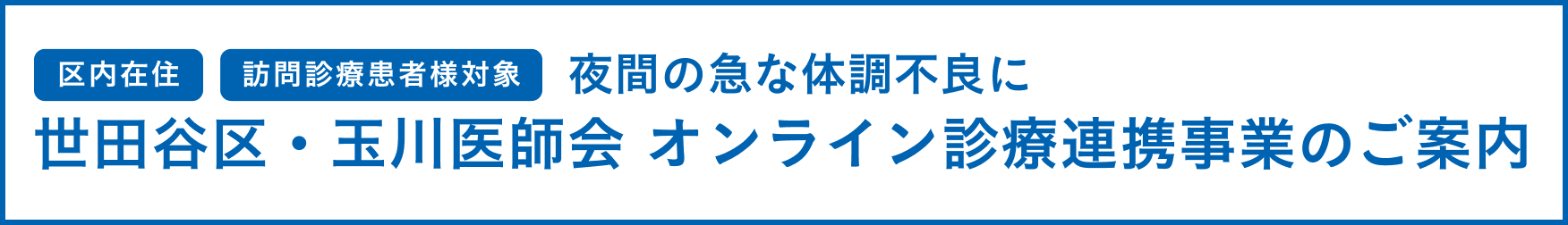 夜間の急な体調不良に 世田谷区・玉川医師会 オンライン診療連携事業のご案内